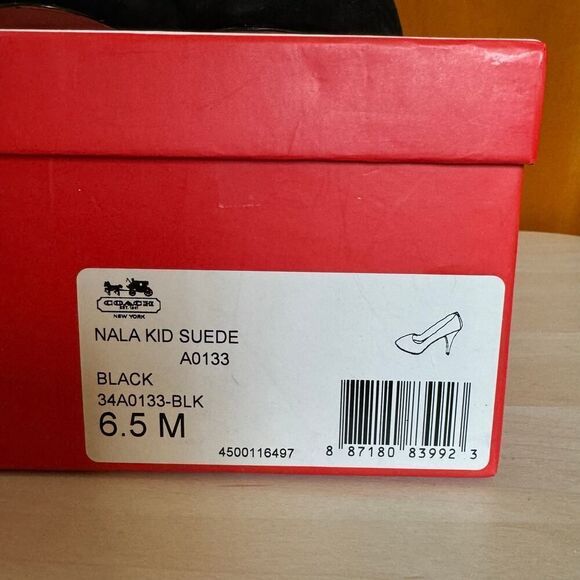 Coach Nala Kid Suede Black & Tortoiseshell  Stiletto Heels NWT size 6.5 - Picture 4 of 10